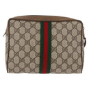 GUCCI GG Supreme Web Sherry Line Clutch Tas PVC Beige Rood 89 01 012 Auth BA13074-2