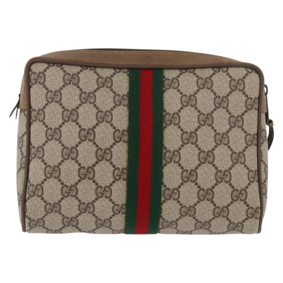 GUCCI GG Supreme Web Sherry Line Clutch Tas PVC Beige Rood 89 01 012 Auth BA13074