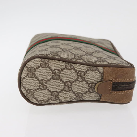 GUCCI GG Supreme Web Sherry Line Clutch Tas PVC Beige Rood 89 01 012 Auth BA13074