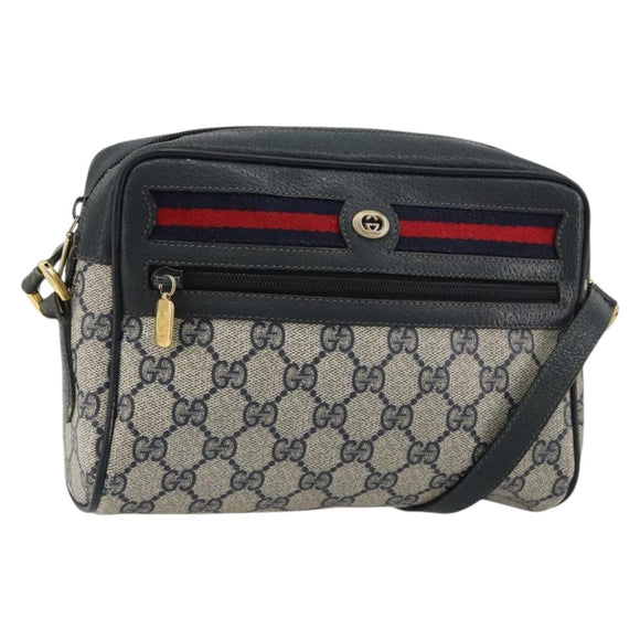 GUCCI GG Supreme Sherry Line Shoulder Bag PVC Navy Gold 119 02 087 Auth BA13075