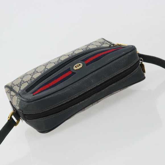 GUCCI GG Supreme Sherry Line Shoulder Bag PVC Navy Gold 119 02 087 Auth BA13075