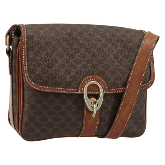 CELINE Macadam Canvas Shoulder Bag PVC Leather Brown Gold Auth BA13077