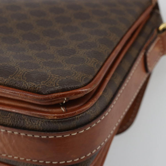 CELINE Macadam Canvas Shoulder Bag PVC Leather Brown Gold Auth BA13077