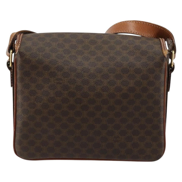 CELINE Macadam Canvas Shoulder Bag PVC Leather Brown Gold Auth BA13077