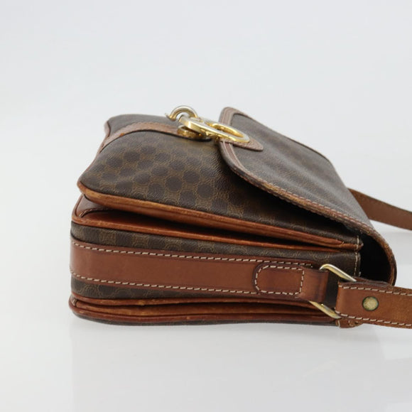 CELINE Macadam Canvas Shoulder Bag PVC Leather Brown Gold Auth BA13077