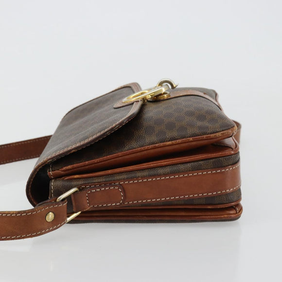 CELINE Macadam Canvas Shoulder Bag PVC Leather Brown Gold Auth BA13077