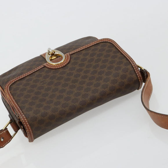 CELINE Macadam Canvas Shoulder Bag PVC Leather Brown Gold Auth BA13077