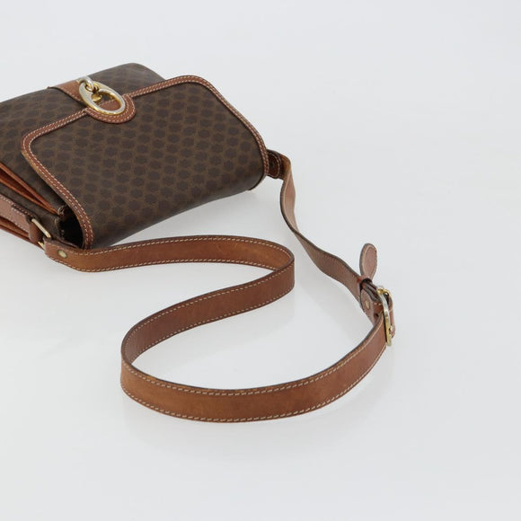 CELINE Macadam Canvas Shoulder Bag PVC Leather Brown Gold Auth BA13077