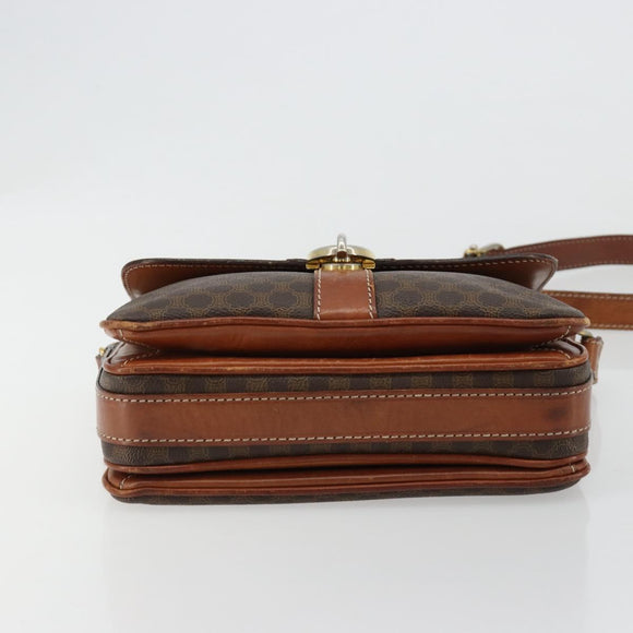 CELINE Macadam Canvas Shoulder Bag PVC Leather Brown Gold Auth BA13077
