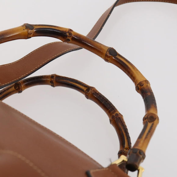 GUCCI Bamboo Tote Bag Leather 2way Brown Gold 002 2855 0322 0 Auth BA13078