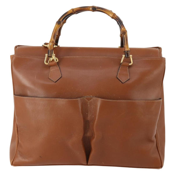 GUCCI Bamboo Tote Bag Leather 2way Brown Gold 002 2855 0322 0 Auth BA13078