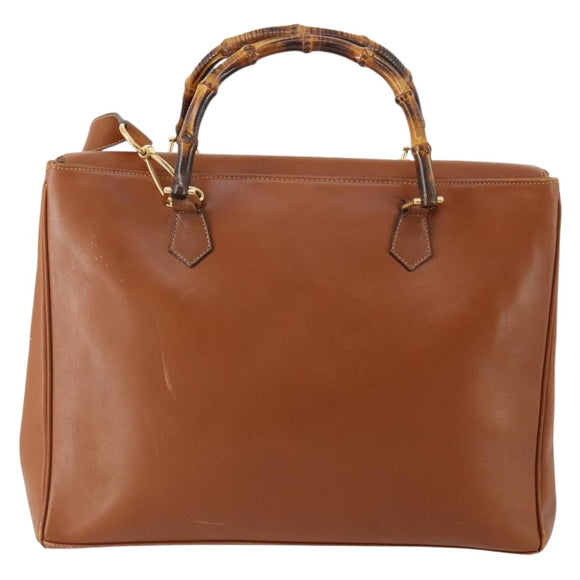 GUCCI Bamboo Tote Bag Leather 2way Brown Gold 002 2855 0322 0 Auth BA13078