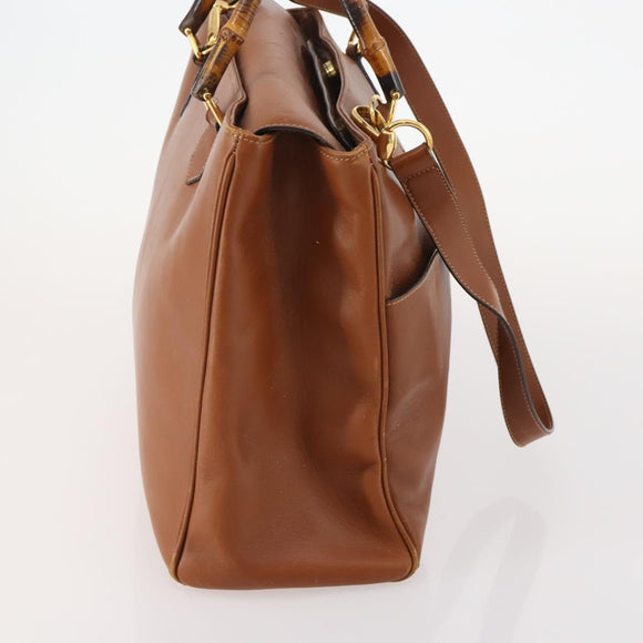 GUCCI Bamboo Tote Bag Leather 2way Brown Gold 002 2855 0322 0 Auth BA13078