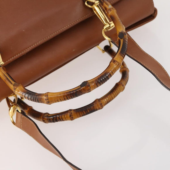 GUCCI Bamboo Tote Bag Leather 2way Brown Gold 002 2855 0322 0 Auth BA13078