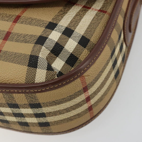 Burberry Nova Check Schultertasche PVC Beige Gold Auth BA13081