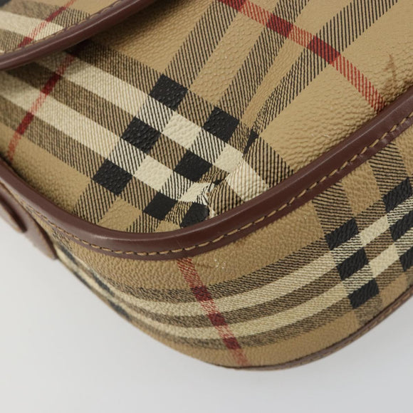 Burberry Nova Check Schultertasche PVC Beige Gold Auth BA13081