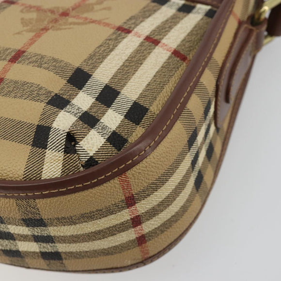 Burberry Nova Check Schultertasche PVC Beige Gold Auth BA13081