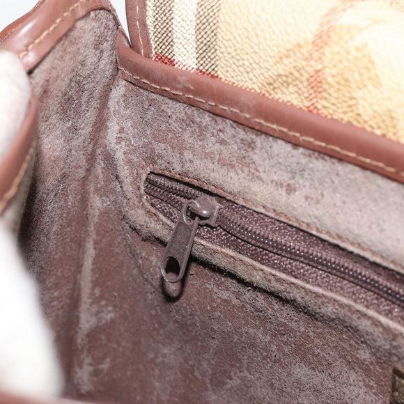 Burberry Nova Check Schultertasche PVC Beige Gold Auth BA13081