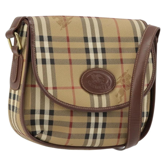 Burberry Nova Check Schultertasche PVC Beige Gold Auth BA13081