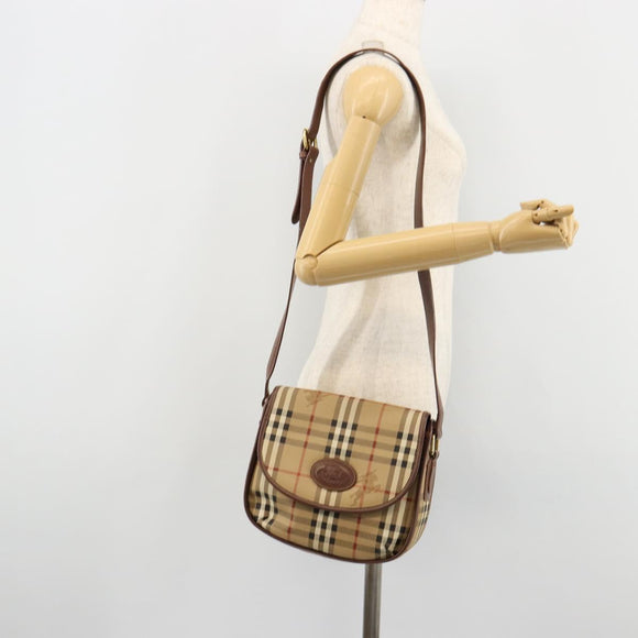Burberry Nova Check Schultertasche PVC Beige Gold Auth BA13081