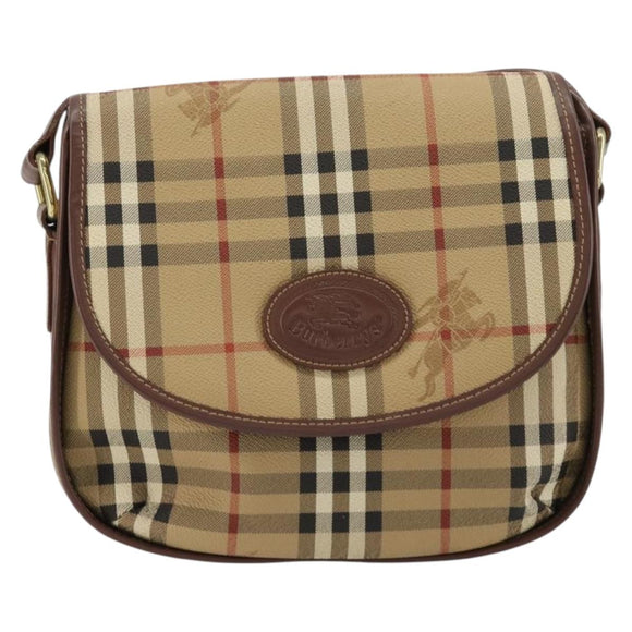 Burberry Nova Check Schultertasche PVC Beige Gold Auth BA13081