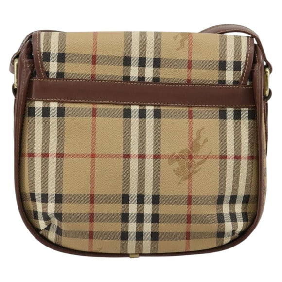 Burberry Nova Check Schultertasche PVC Beige Gold Auth BA13081