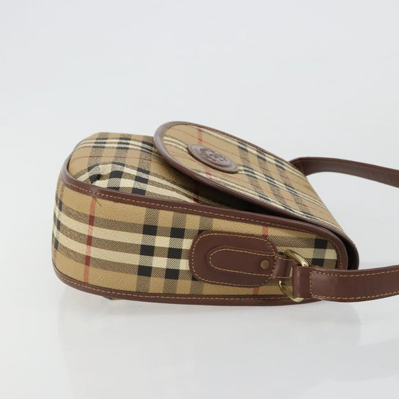 Burberry Nova Check Schultertasche PVC Beige Gold Auth BA13081