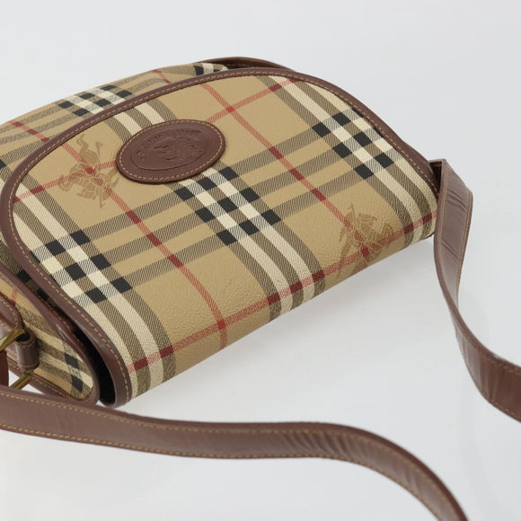 Burberry Nova Check Schultertasche PVC Beige Gold Auth BA13081