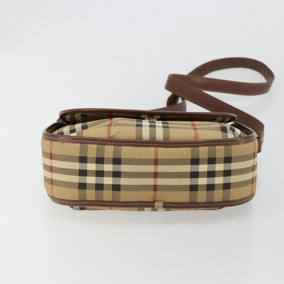 Burberry Nova Check Schultertasche PVC Beige Gold Auth BA13081