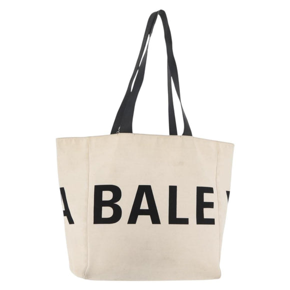 BALENCIAGA Tote Bag Canvas Beige Silver Auth BA13082