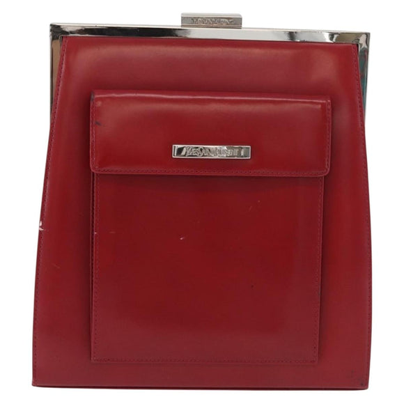 SAINT LAURENT Rucksack Leder Rot Silber Auth BA13087