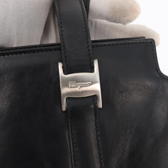 Salvatore Ferragamo Tote Bag Leather Black Silver Auth BA13088
