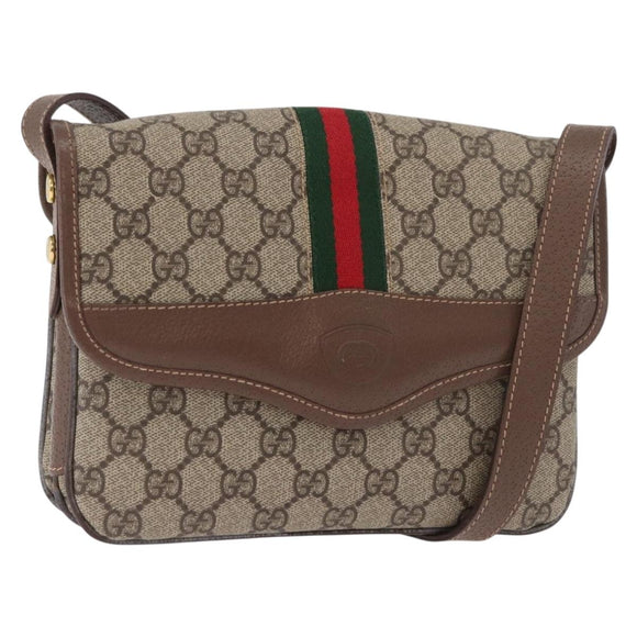 GUCCI GG Supreme Web Sherry Line Shoulder Bag PVC Beige Gold Auth BA13090