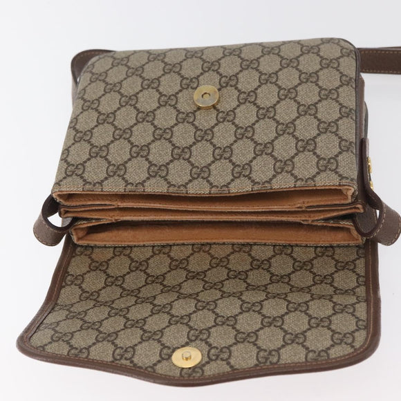 GUCCI GG Supreme Web Sherry Line Shoulder Bag PVC Beige Gold Auth BA13090
