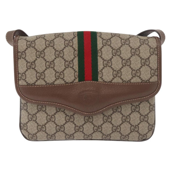 GUCCI GG Supreme Web Sherry Line Shoulder Bag PVC Beige Gold Auth BA13090