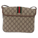 GUCCI GG Supreme Web Sherry Line Shoulder Bag PVC Beige Gold Auth BA13090-3
