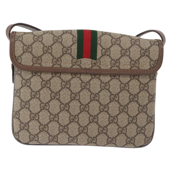 GUCCI GG Supreme Web Sherry Line Shoulder Bag PVC Beige Gold Auth BA13090