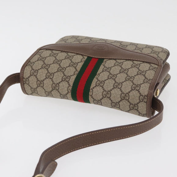 GUCCI GG Supreme Web Sherry Line Shoulder Bag PVC Beige Gold Auth BA13090