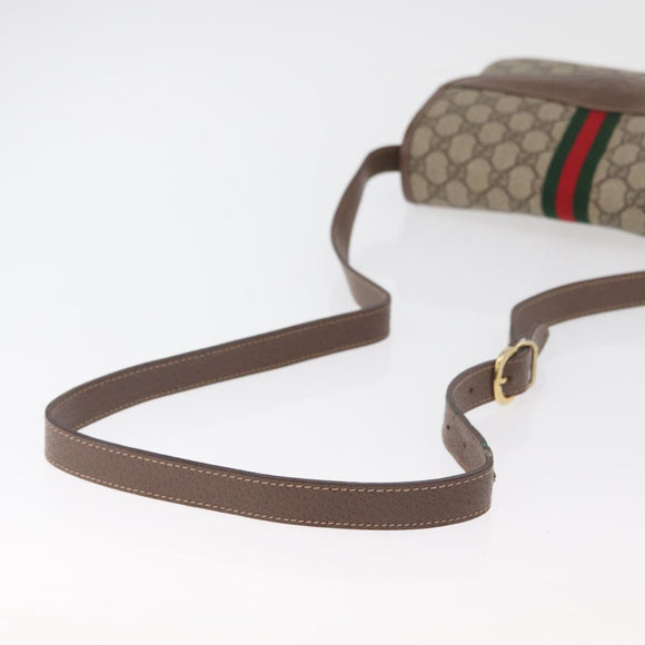 GUCCI GG Supreme Web Sherry Line Shoulder Bag PVC Beige Gold Auth BA13090