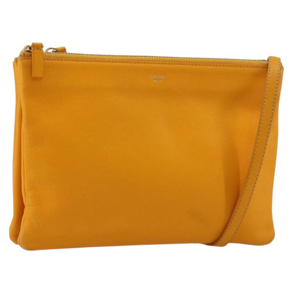 CELINE Trio Shoulder Bag Leather Yellow Gold Auth BA13091