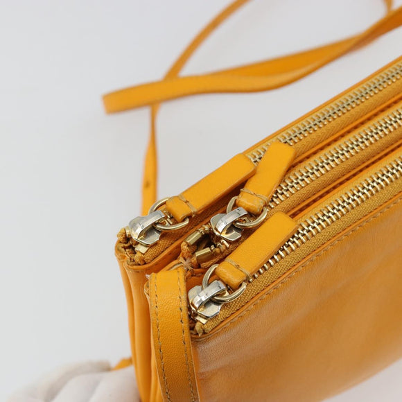 CELINE Trio Shoulder Bag Leather Yellow Gold Auth BA13091