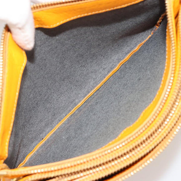 CELINE Trio Shoulder Bag Leather Yellow Gold Auth BA13091