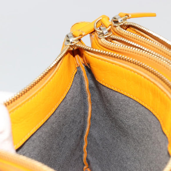 CELINE Trio Shoulder Bag Leather Yellow Gold Auth BA13091