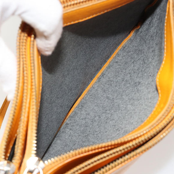 CELINE Trio Shoulder Bag Leather Yellow Gold Auth BA13091