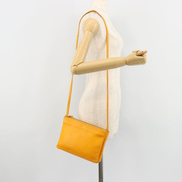 CELINE Trio Shoulder Bag Leather Yellow Gold Auth BA13091