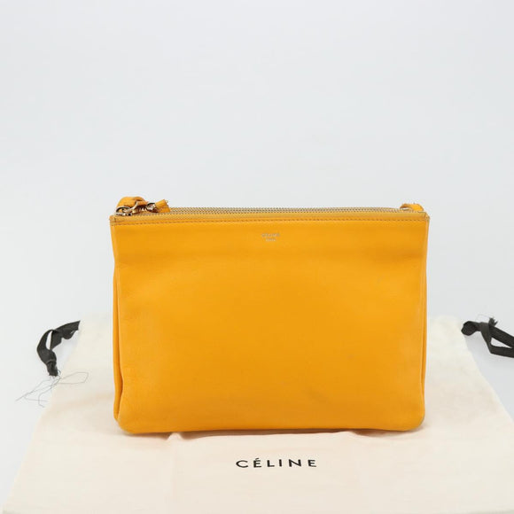 CELINE Trio Shoulder Bag Leather Yellow Gold Auth BA13091