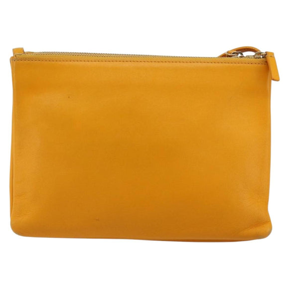 CELINE Trio Shoulder Bag Leather Yellow Gold Auth BA13091