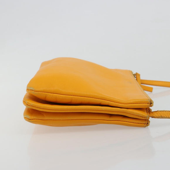 CELINE Trio Shoulder Bag Leather Yellow Gold Auth BA13091