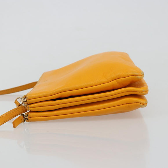 CELINE Trio Shoulder Bag Leather Yellow Gold Auth BA13091