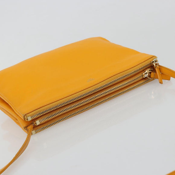 CELINE Trio Shoulder Bag Leather Yellow Gold Auth BA13091